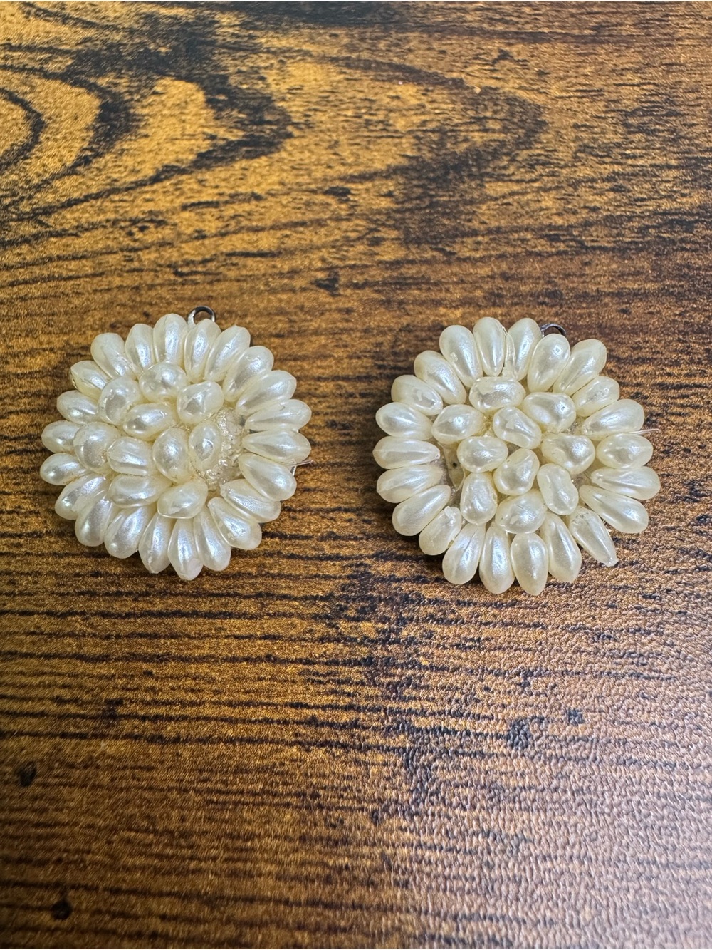 4/$20 Pearl Cluster Button Clip-On Earrings - Cream